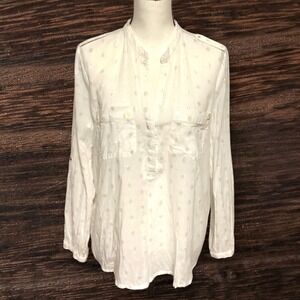 MNG Casual Womens White Long Sleeve Button Up Shirt with Metallic Dots Size XL